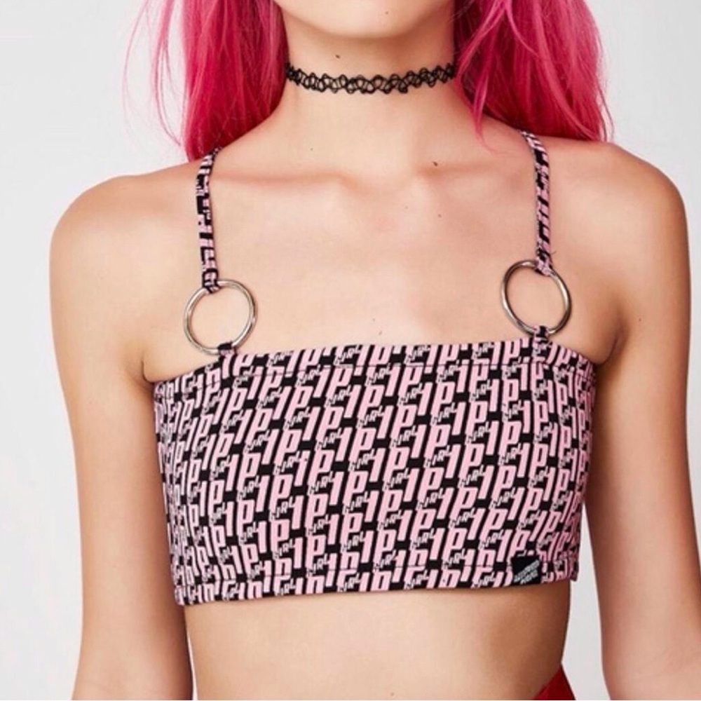 Illustrated People Medium O-Ring Monogram Crop Top Bralet Streetwear Rave